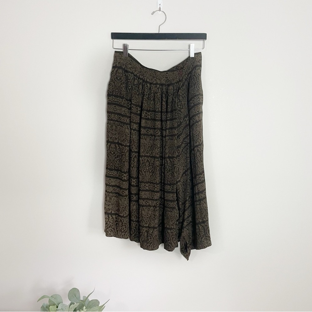 [Jones New York] Vintage 100% Rayon Brown Printed Maxi Wrap Skirt